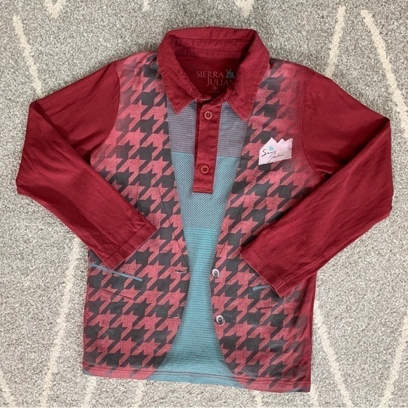 Sierra Julian Red Graphic Printed Long Sleeve Collared T-shirt Size 4 - Picture 1 of 3